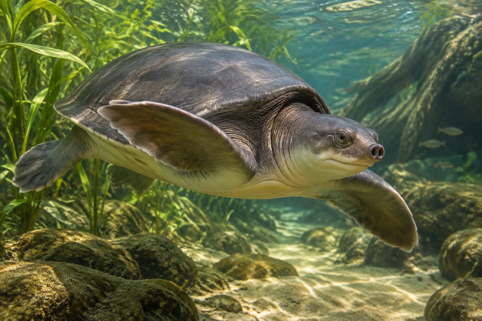 découvrez carettochelys insculpta, une tortue d’eau douce fascinante reconnaissable à sa carapace molle et à ses caractéristiques uniques.