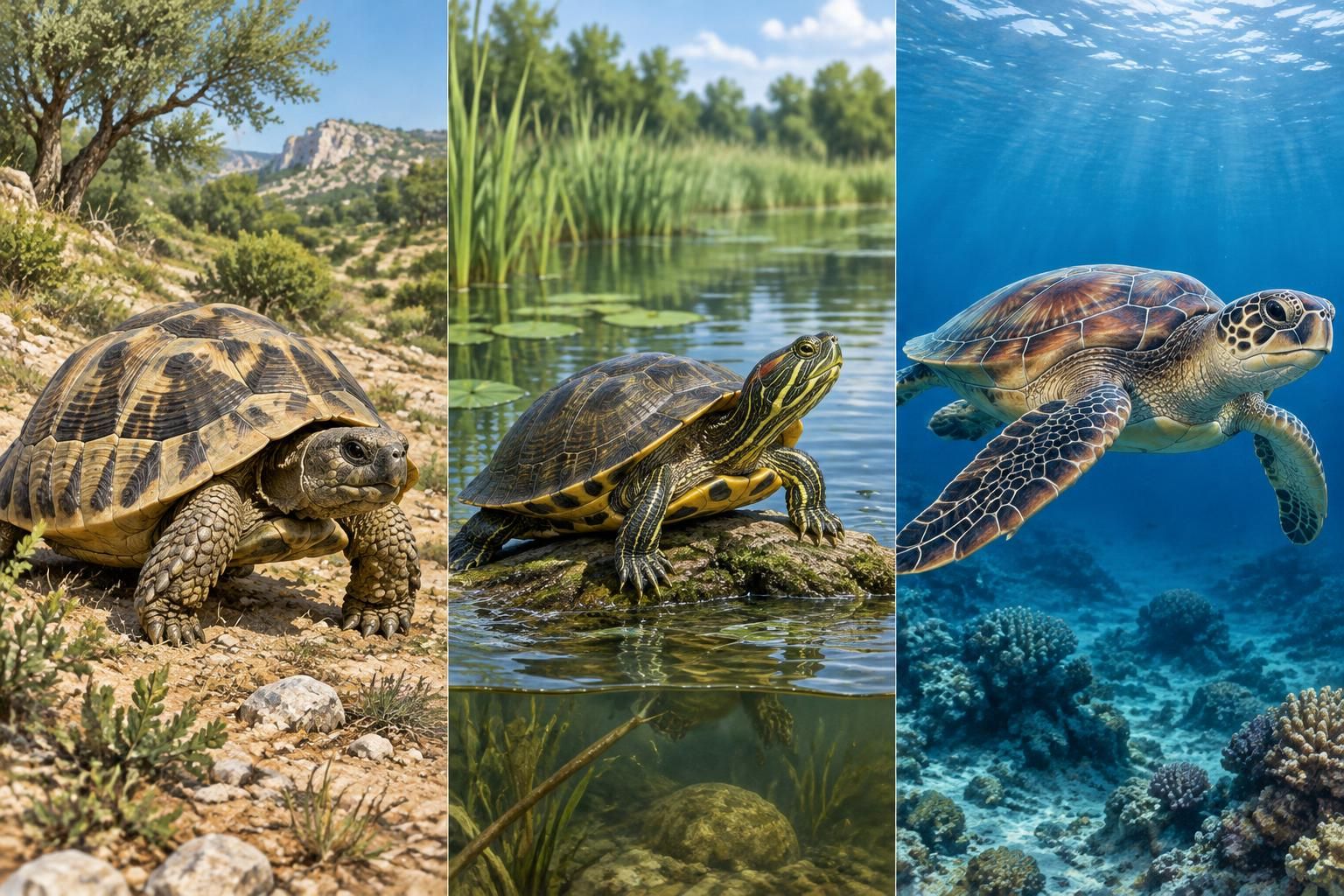 découvrez les différentes espèces de tortues, leurs caractéristiques, leurs modes de vie et leurs habitats, des océans aux milieux terrestres.